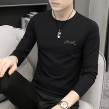 Modal long sleeved t-shirt for men's bottom, round neck, spring and autumn thin letter slim fit t-shirt, top, and garment lining