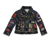 High-end custom black super pacifier badge imitation denim jacket Japanese trend brand childrens long-sleeved top