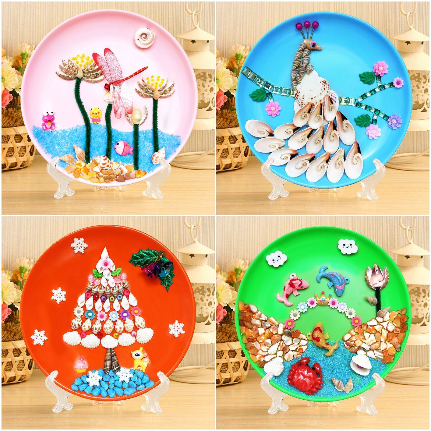 Shell painting Handmade kindergarten diy marine life creative ornaments children's sticker material package making conch