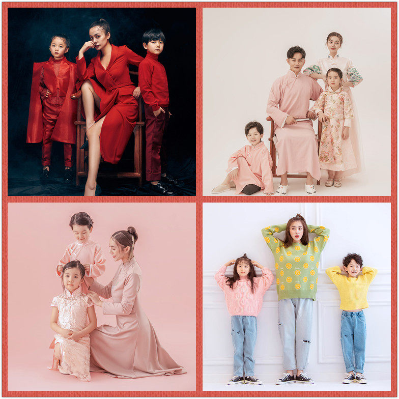 Photo studio simple and modern family portrait theme clothing pajamas home popular parent-child clothing family four photo clothing