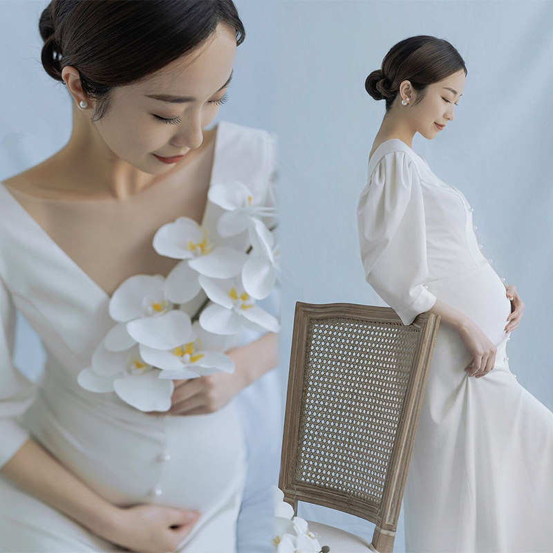 Maternity photography clothing new photo photo photo studio theme clothing beautiful pregnant mother white trailing ceremony dress