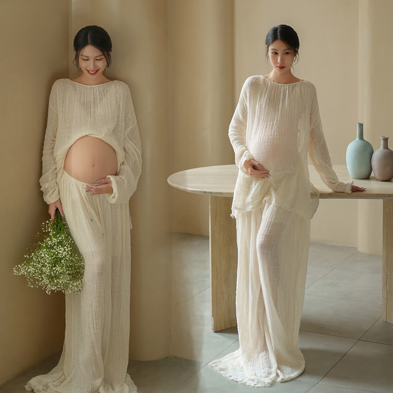 Photo Studio Clothing New Style Zen-Inspired Chinese Cool Retro Dress Long Gown for Pregnant Mothers, Elegant Photography Portrait Photo Shoot