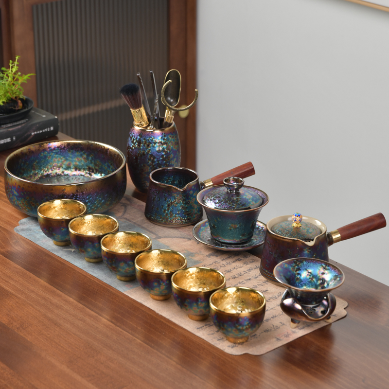 Gilt Jianzhan tea cup complete set of ceramic kung fu tea set set household tea cup tea cup office reception guests