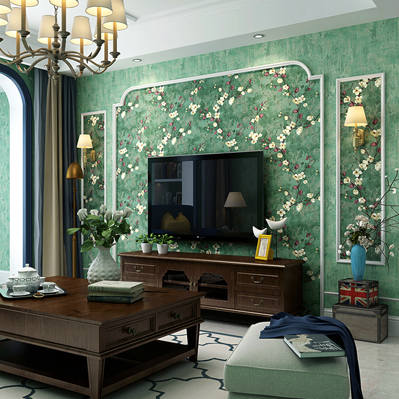 Usd 36 29 American Past Wallpaper Bedroom Retro Nostalgic American Past Wallpaper Bedroom Retro Nostalgic Country Style Dark Green Living Room Ab Tv Background