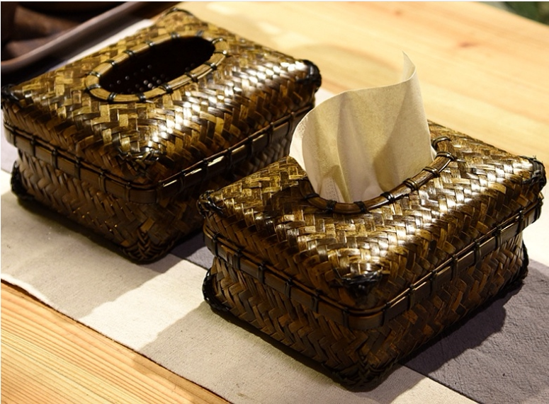 Bamboo Tissue Box Handwoven Bamboo Napkin box Rectangular Toilet Paper Box Fields Garden Bamboo woven Extraction Tissue Tissue Tissue Bag