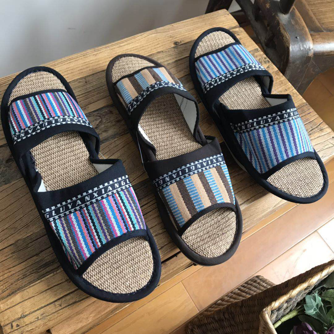 Liu Dajie's men's linen slippers breathable, deodorant, easy to clean, quick-drying and comfortable woven sandals three pairs