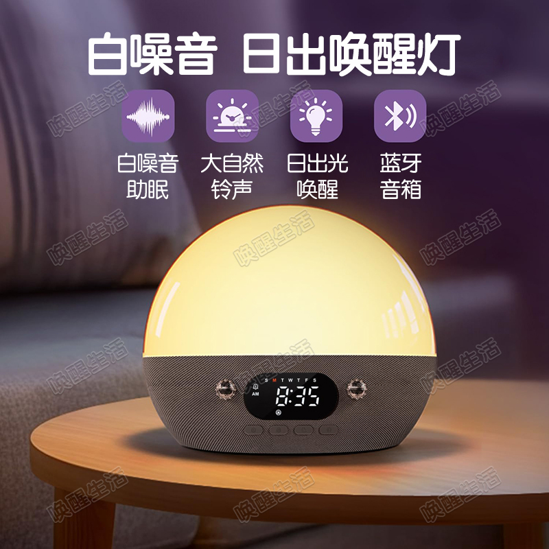 Simulated Sunrise and Sunset Light Alarm Clock, Wake-Up Light, Dormitory Wake-Up Light, White Noise Sleep Aid Light, Sleep Companion Light, Bluetooth Speaker