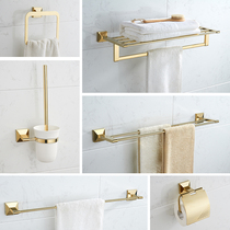 Diamond base all copper simple local champagne gold bathroom pendant set towel rack towel bar combination