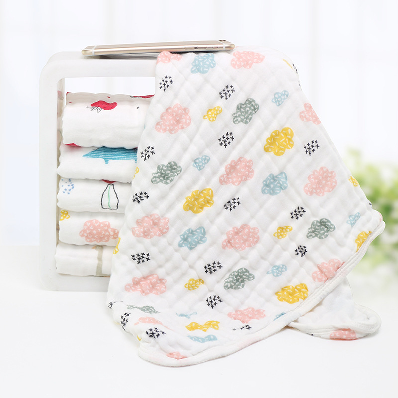 Washable 6-Layer Gauze Pure Cotton Large Towel with Cute Patterns, Soft and Breathable Face Towel, Hand Towel, Bath Towel 35*73cm