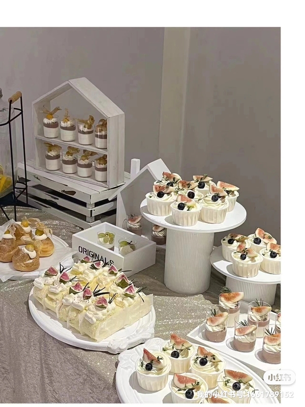 New White Dessert Table Wooden Display Stand, White Gold Dessert Table, Rustic Engagement Tea Break Display Stand, Cake Stand
