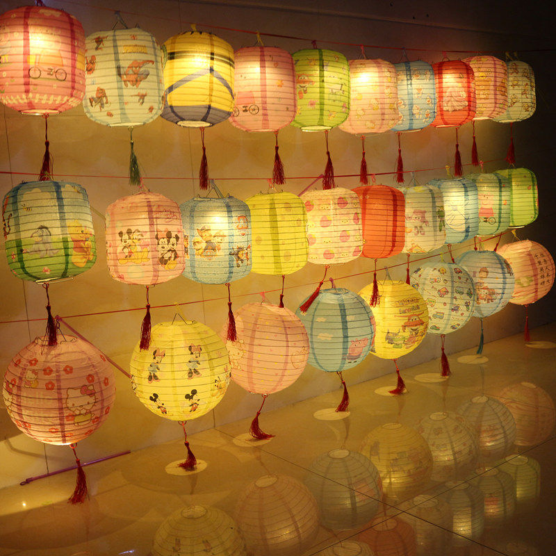 Children's cartoon portable led luminous small lantern Mid-Autumn Festival Kindergarten decoration hanging decoration handmade diy flower lamp
