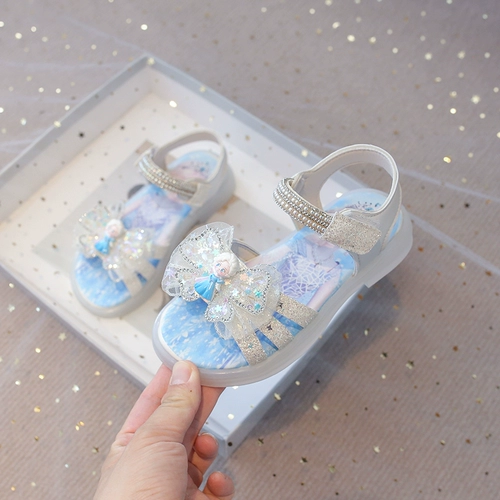 Блестящие сандалии, летние туфли для принцессы, детская пляжная обувь, мягкая подошва