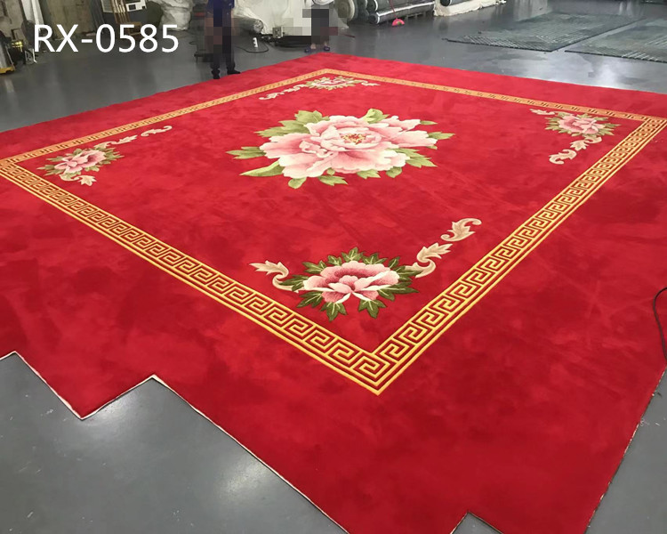 Chinese Red Peony Pattern Vip Reception Room Conference Hall Rest Area Handmade Wool Full Carpet