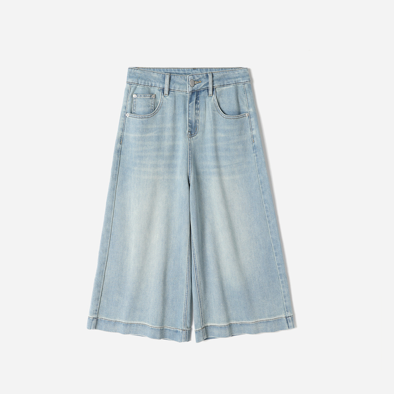 Wkz09109 Jasmine Collection Versatile, Comfortable, Soft and Drapey Light Blue Cropped Wide-Leg Jeans for Women