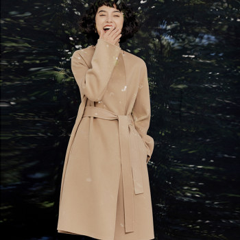 WDY06001 GI*@DA意大利空运初剪羊毛羊绒双面呢系带长款秋冬大衣