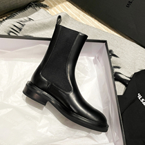 Zhu Xiaomun Chelsea boot black coarse heel short boots female Inron wind middle cylinder Martin boots flat chimney boot boots