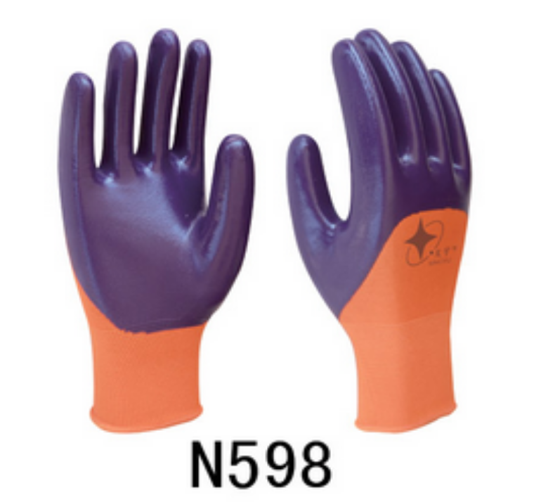 Xingyu N598 13 needle nilonitrile semi - dip orange yarn general wear - resistant acid - base gloves