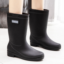 Fashion middle-tube waterproof shoes and rainboots female winter warmth working adhesive shoes high-tube anti-slip shoes Laundry boots
