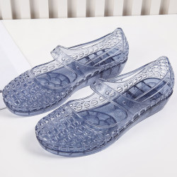 Baotou sandals female summer slopes and fashion versatile anti -slip, transparent crystal breathable holes, plastic single shoes wear outside