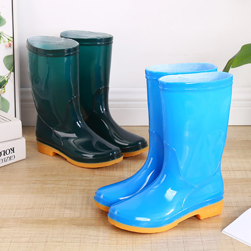 Mid-tube waterproof shoes rain boots rain boots water boots plastic jelly rubber shoes overshoes female adult Korean version kitchen non-slip summer