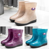 Warm fashion short drum waterproof shoes plus wool shoes and wear adult working adult shoes anti-slip shoes