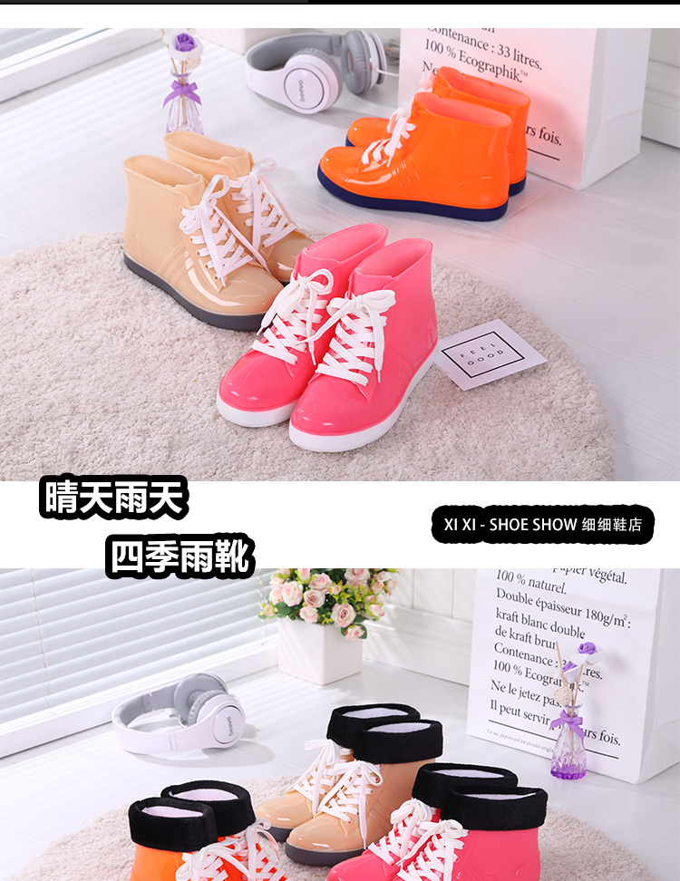 Giày chống thấm nước mùa đông cộng với giày đi mưa bông Giày cao su chống trượt Giày cao su nữ ấm áp không trơn trượt Hàn Quốc cộng với giày nhung ngắn giày ủng đi mưa chính hãng