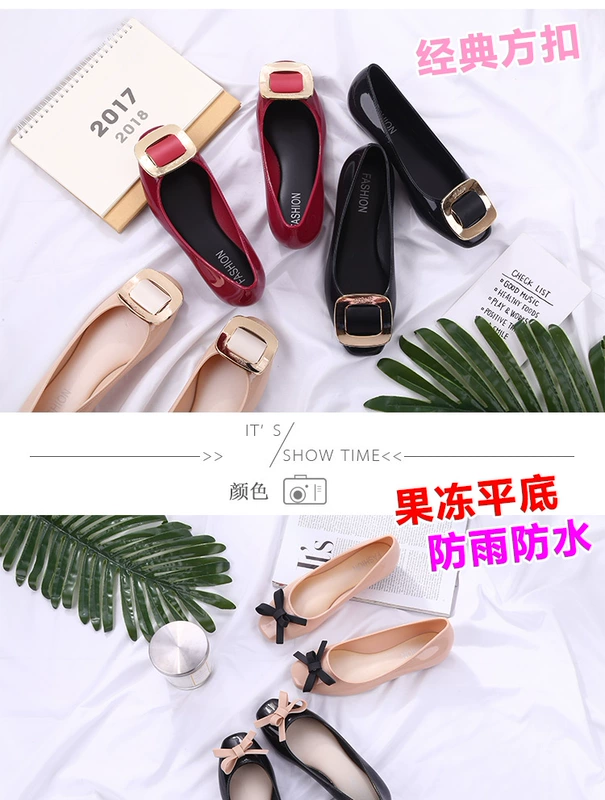 Nhà bếp thạch nông miệng mưa khởi động mưa khởi động không thấm nước giày non-slip nhựa cao su giày dành cho người lớn Hàn Quốc thấp để giúp thời trang phụ nữ phẳng