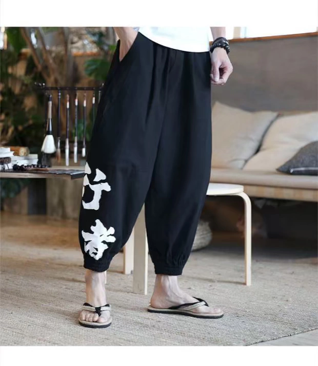 Kích thước lớn với quần chữ thường quần harem quần lớn quần chân phiên bản lớn của nam giới mùa hè phong cách Trung Quốc - Quần Harem