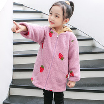 Autumn and winter girls velvet down jacket anti-dirty cartoon blouse children long sleeve zipper painting apron baby dress