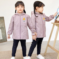 Childrens waterproof coat long sleeve autumn and winter baby rice bag down jacket anti-dirty clothes girl art painting apron