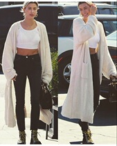 Hailey Baldwin Beaver with American wild knitted jacket long-sleeved long cardigan