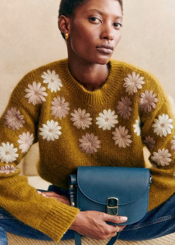 Sezane Melanie ウールブレンド　フラワー刺繍　ブルー　セーター Sezane Melanie ウールブレンド フラワー刺繍 ブルー セーター