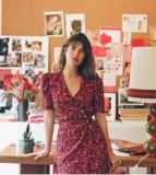 Классическая длинная юбка, платье, французский стиль, средней длины, цветочный принт, короткий рукав, V-образный вырез