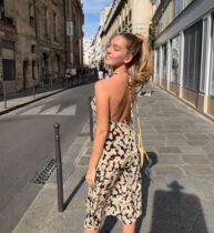 Kaia Gerber with realisationpar Polka Dot print sexy halter turtleneck dress