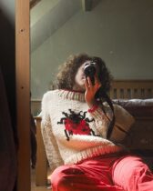 UK handmade cute ladybug pattern knit cardiovert cardiovert loose version wool high collar sweater
