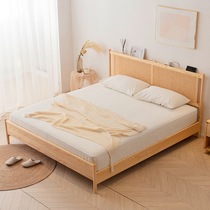 Nordic Japanese style all solid wood bed rattan bedside 1 5 meters double bed 1 8 meters B&B wooden bed hotel apartment furniture