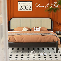 Nordic foreign trade cross-border rattan bed solid wood bed 1 8m double bed log bedroom furniture B&B wabi-sabi retro style