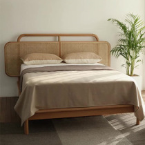 Nordic ins solid wood rattan bed 1 8 meters simple double bed master bedroom light luxury post-modern homestay