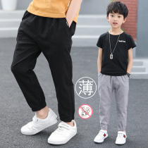 Summer 2021 new boys thin pants pure black medium-big boy 10-12 years old trousers anti-mosquito pants wild tide