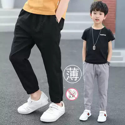 Summer 2021 new boys thin pants pure black medium-big boy 10-12 years old trousers anti-mosquito pants wild tide