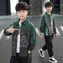 Boys shirt long sleeve 2021 spring and autumn clothes New Foreign style childrens middle and big child cotton color color thin shirt coat tide