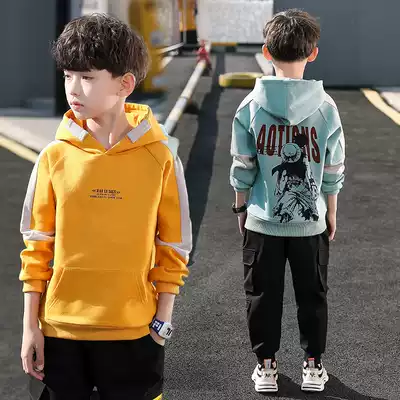Boy thin thick cotton T middle child spring and autumn 2021 new long sleeve T-shirt boy foreign style casual top hooded tide