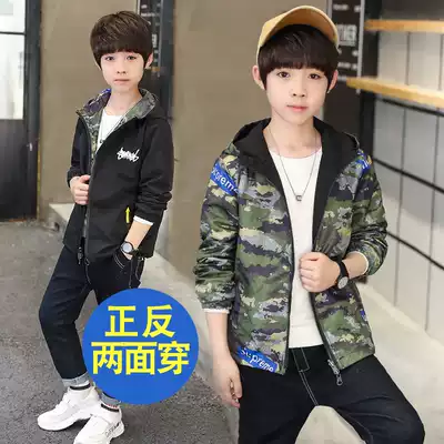 Boy camouflage two-faced coat 2020 Spring and Autumn New Chinese Korean handsome thin children's hooded jacket tide