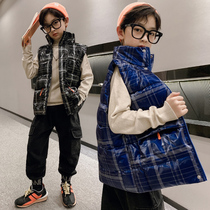 Childrens clothing outside wearing vest autumn and winter 2021 new boy down cotton horse clip Plaid thick child waistcoat shoulder tide