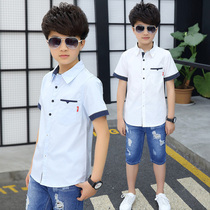 Boys short-sleeved shirt summer thin mid-big child 12 children 15-year-old cotton shirt middle boy white coat tide
