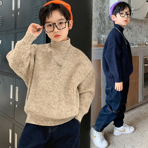 Boys solid color half turtleneck sweater qiu dong kuan Western style zhong tong er tong zhuang zhong da tong pullover knitted base shirt-music of the tide