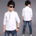 Áo sơ mi nam tay dài xuân hè 2018 trẻ em mới đẹp trai áo cotton trắng bé trai lớn 12-15 tuổi phiên bản Hàn Quốc sơ mi kẻ sọc cá tính cho bé Áo sơ mi