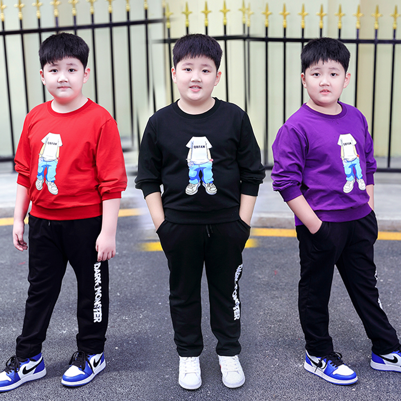 Bộ đồ thể thao cho bé trai 2018 xuân hè mới lớn trẻ em và trẻ em cộng với phân bón để tăng 10 bộ quần áo trẻ em béo 15 tuổi quần áo thủy triều quần ống rộng trẻ em