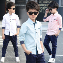 Spring and Autumn Boys Long Sleeve Shirt in the Big Boy British Wind Cotton Childrens Lapel Slim Shirt Student White Shirt