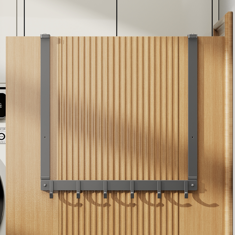 No-Drill Adjustable Over-The-Door Hook Hanger, Extra-Long Door Clip-On Clothes Storage Organizer, Stainless Steel